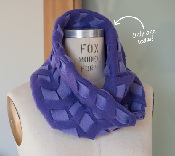 A "woven" idea (would not implement as an infinity scarf). A thin piece of fleece could also be threaded through a scarf for a rushed effect